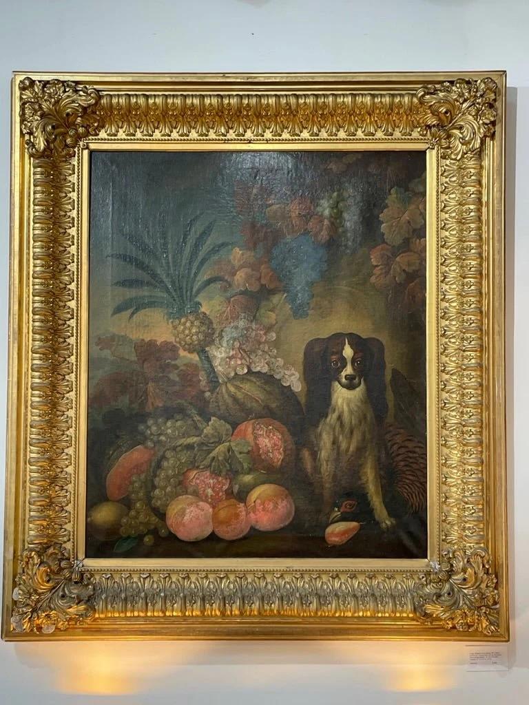King Charles Spaniel and Tropical still life, Oil on Canvas, 18th-19th Century 1