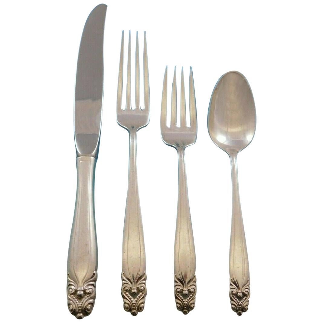 King Christian by Wallace Sterling Silver Flatware Set for 12 Service 48 Pieces For Sale