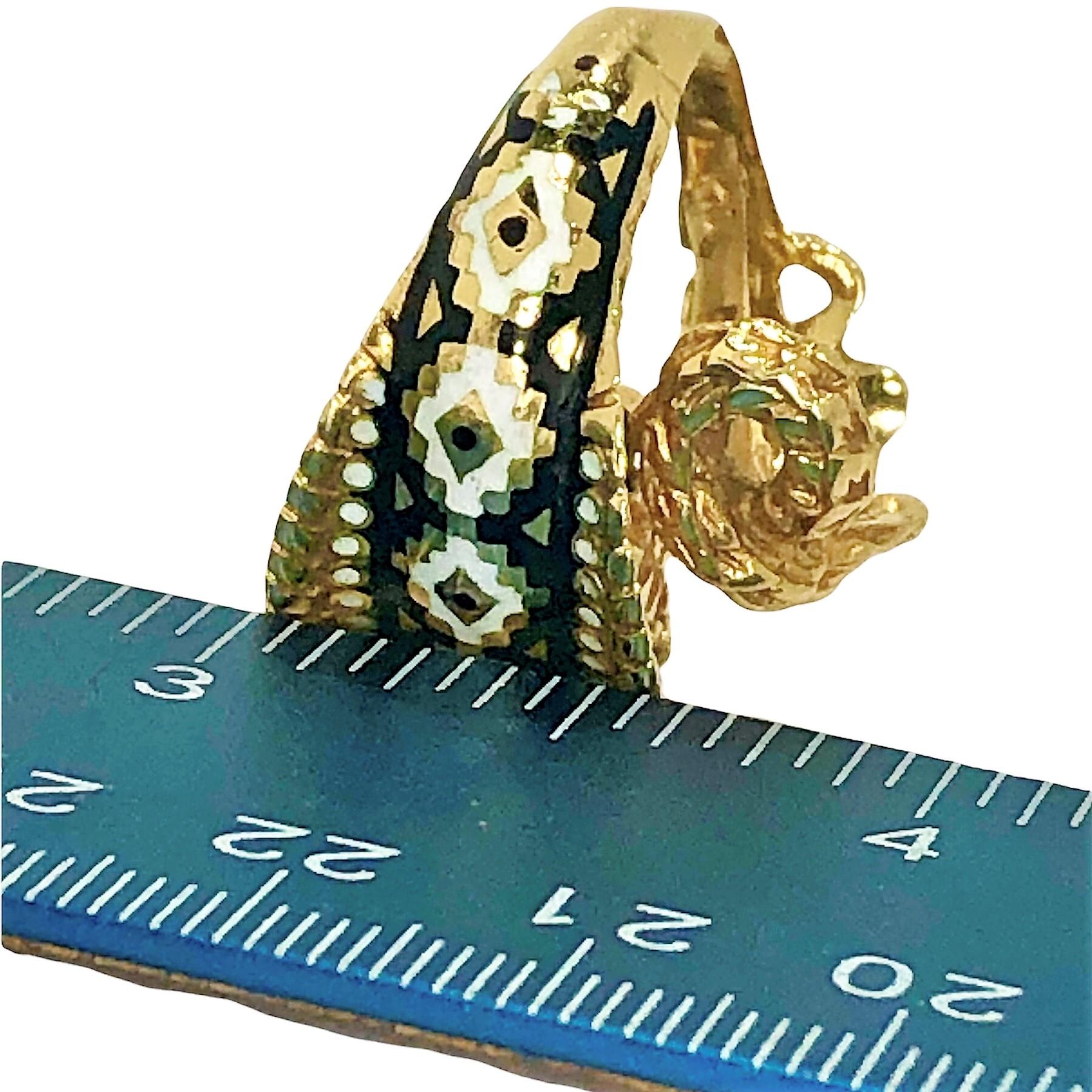 King Cobra Snake Ring in 18k Yellow Gold with Multi Color Enamel Markings For Sale 5