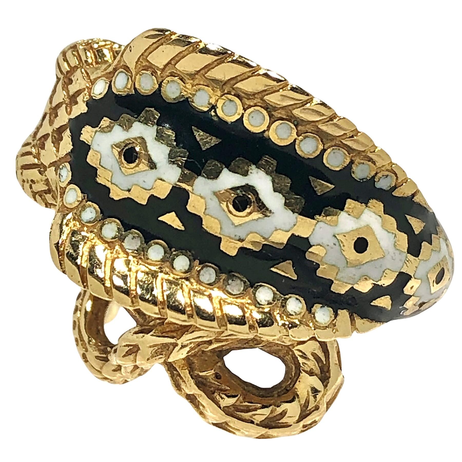 Modern King Cobra Snake Ring in 18k Yellow Gold with Multi Color Enamel Markings For Sale