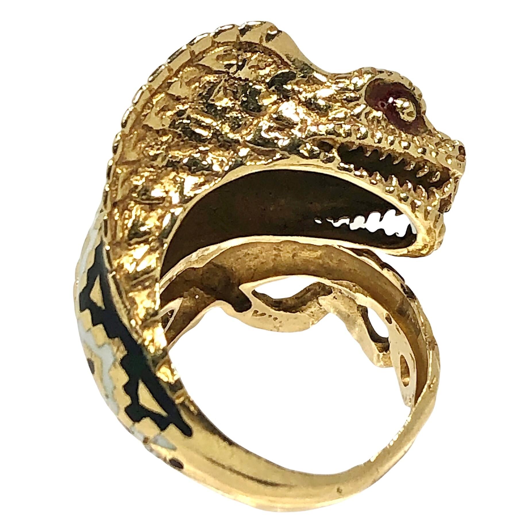Women's King Cobra Snake Ring in 18k Yellow Gold with Multi Color Enamel Markings For Sale