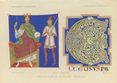 King David Enthroned and a Jewelled Initial, Brussels, Antique Print, 1849