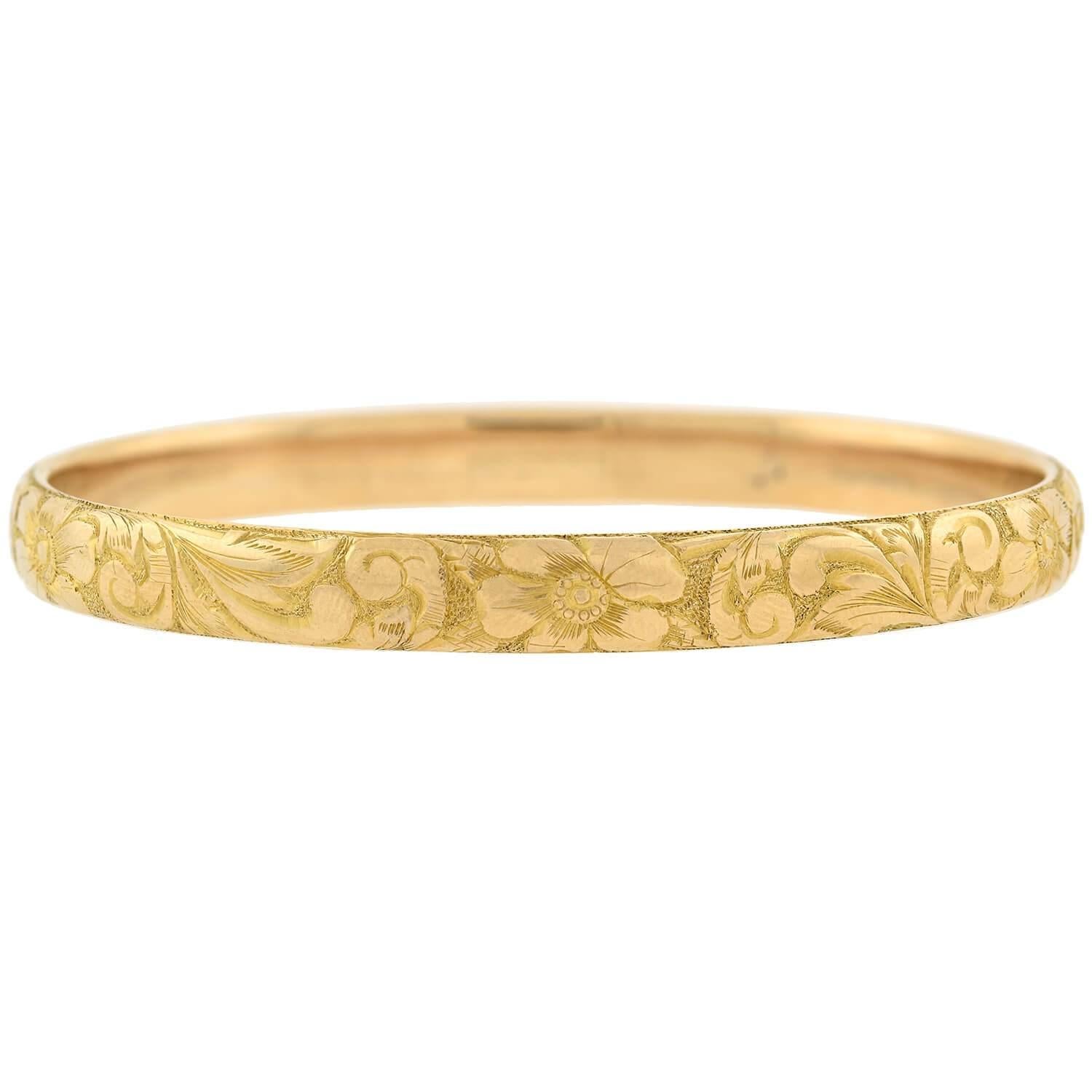 King & Dreher 14kt geschnitzter geblümter Armreif (Art nouveau)