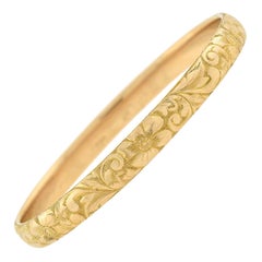 King & Dreher 14kt Carved Floral Bangle Bracelet