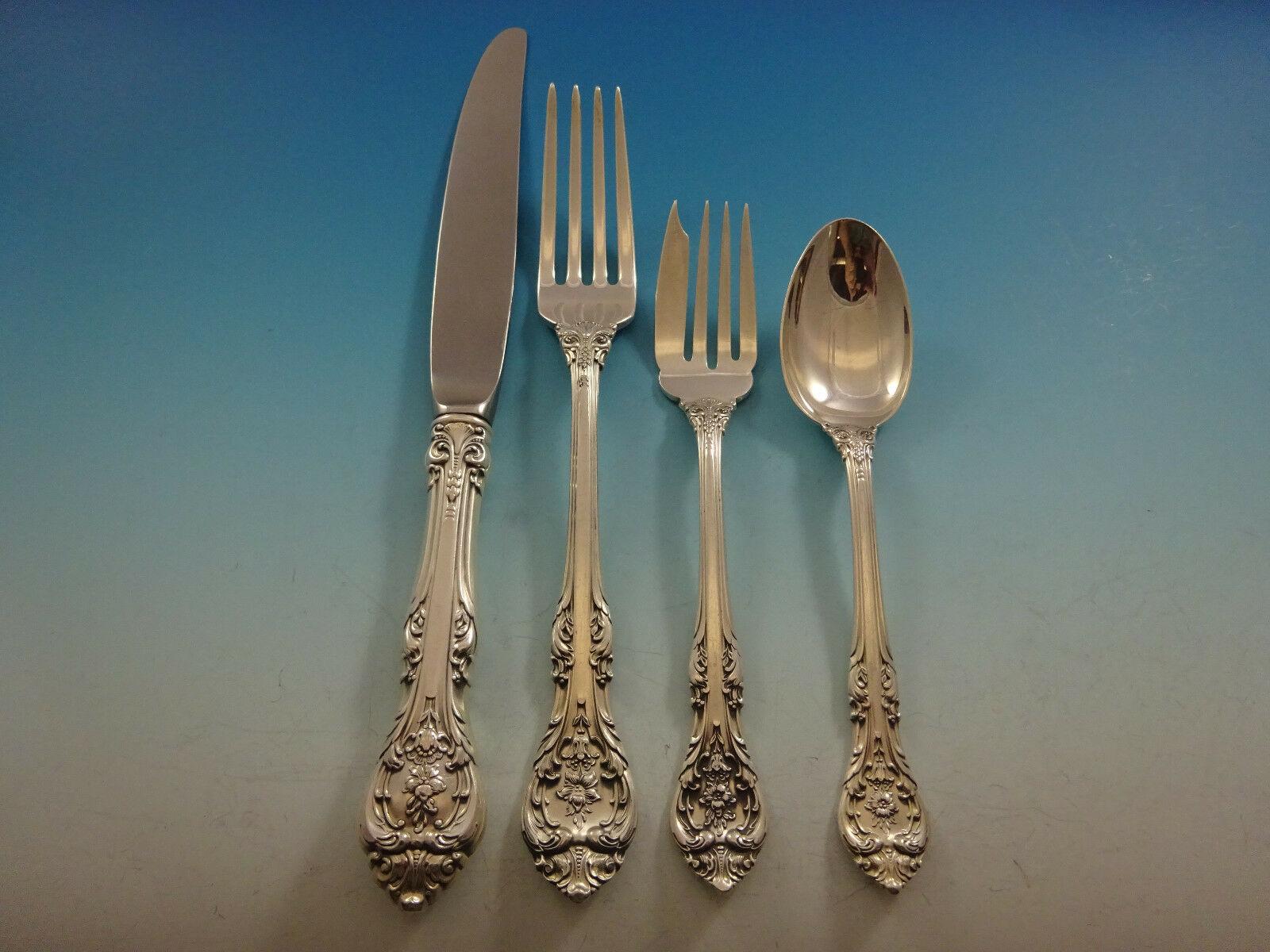 King Edward by Gorham sterling silver dinner size flatware set - 67 pieces. This set includes:

12 dinner size knives, 9 3/4