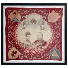 Antique King Edward VII Coronation, June 1902 Framed Flag