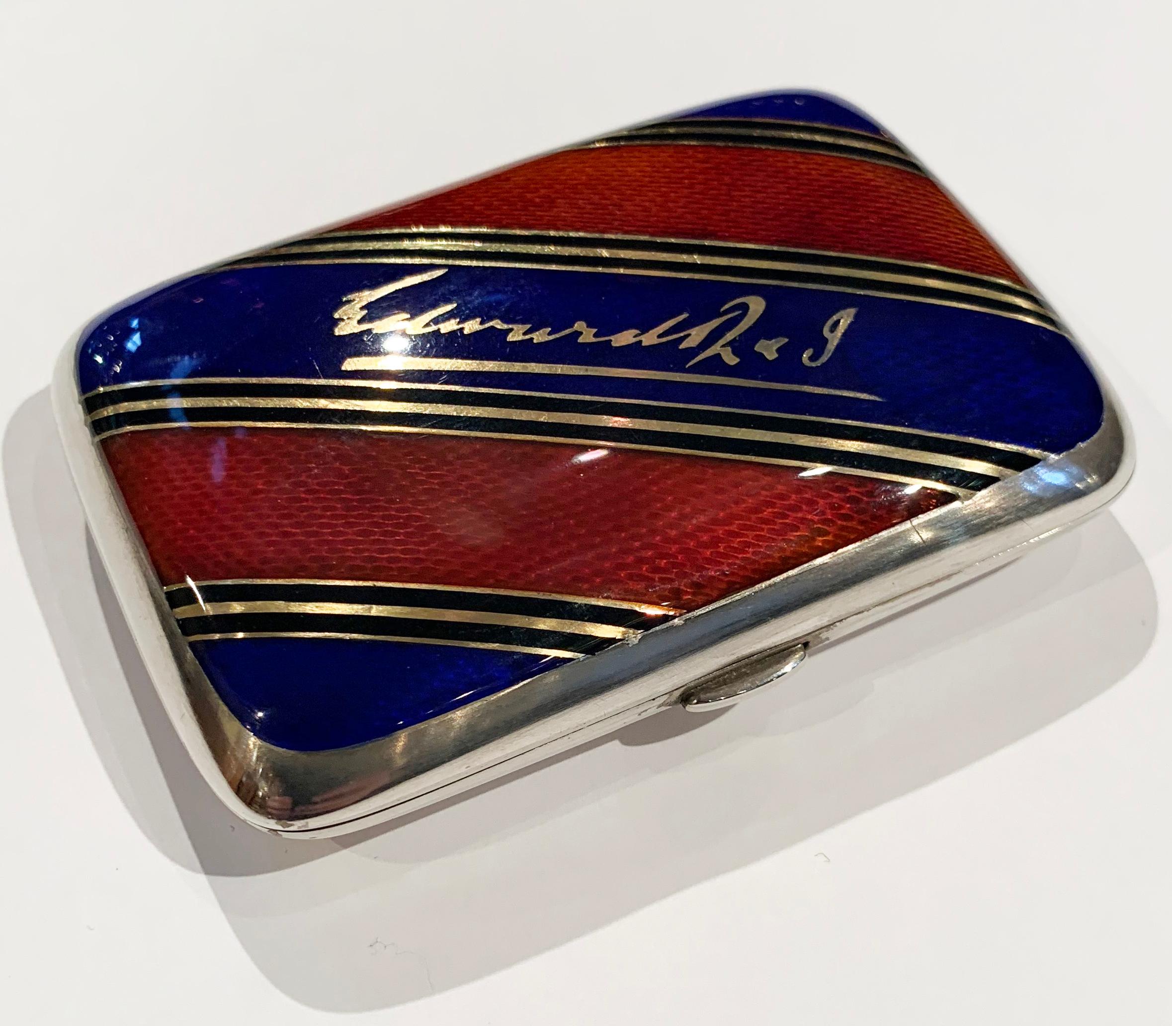 King Edward VII's Personal Cigarette Case, Silver,  Red & Blue Enamel and Gold For Sale 3