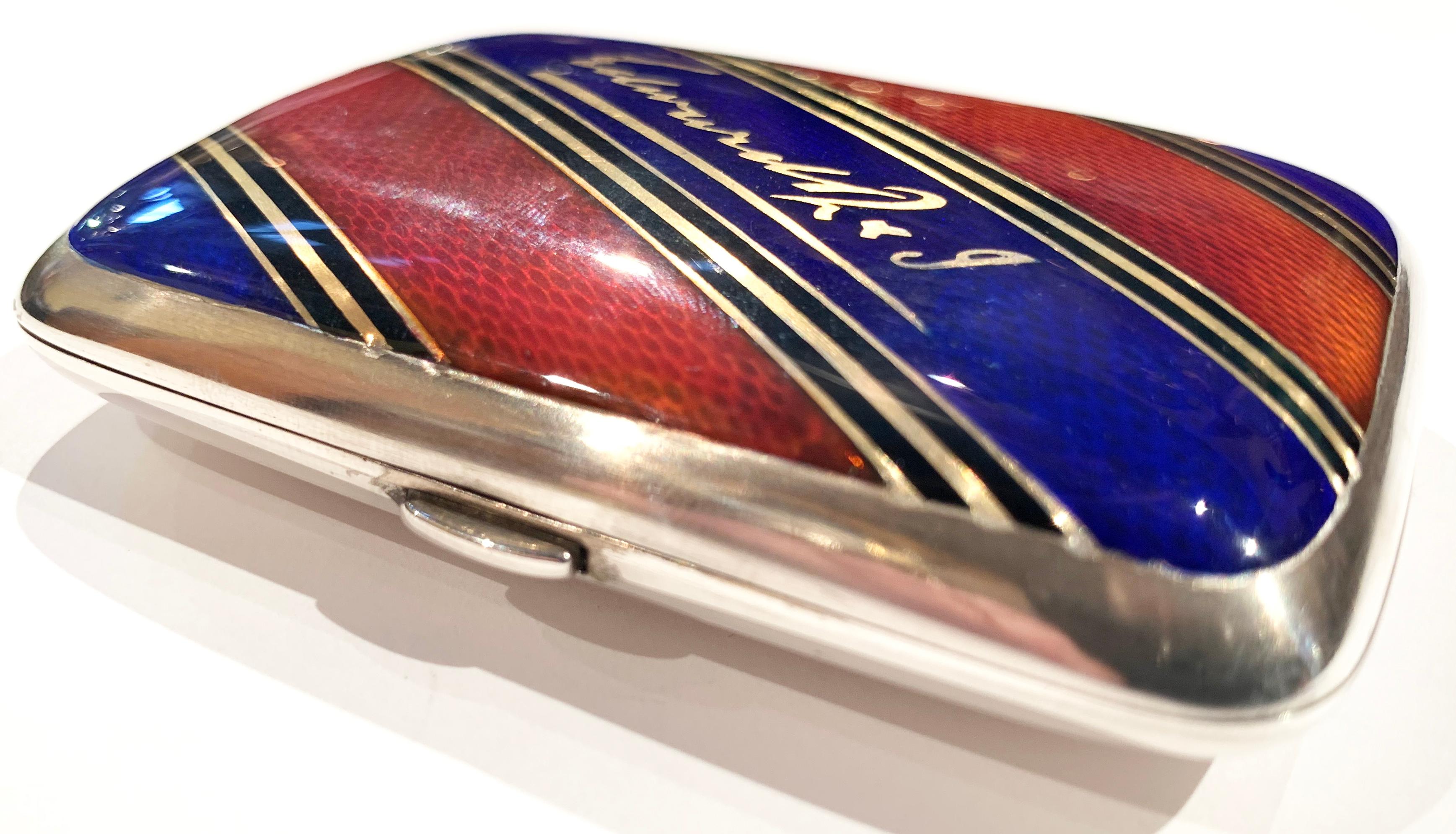 English King Edward VII's Personal Cigarette Case, Silver,  Red & Blue Enamel and Gold For Sale