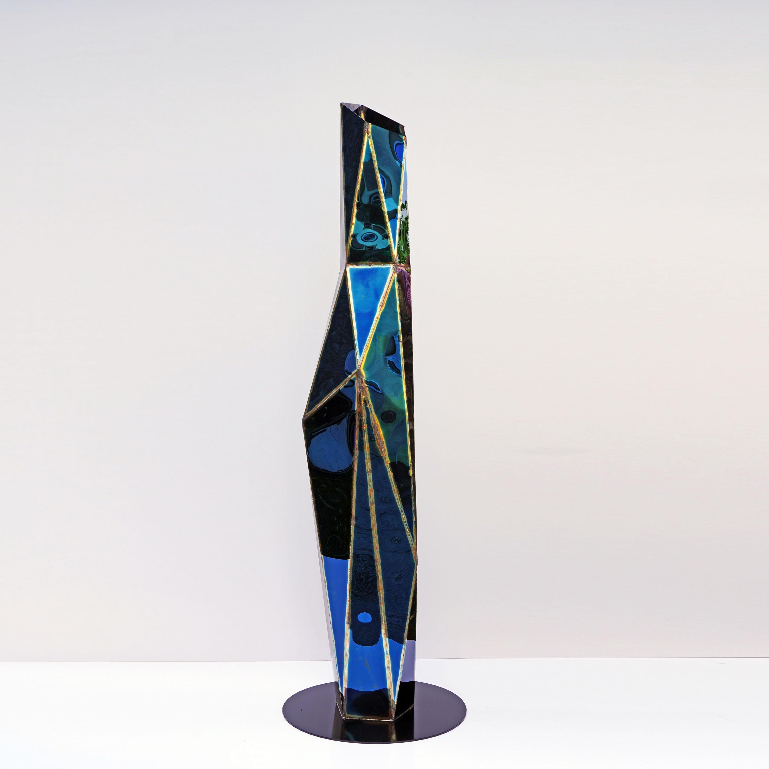Lampadaire King en acier inoxydable poli miroir soudé par Julian Mayor en vente 2