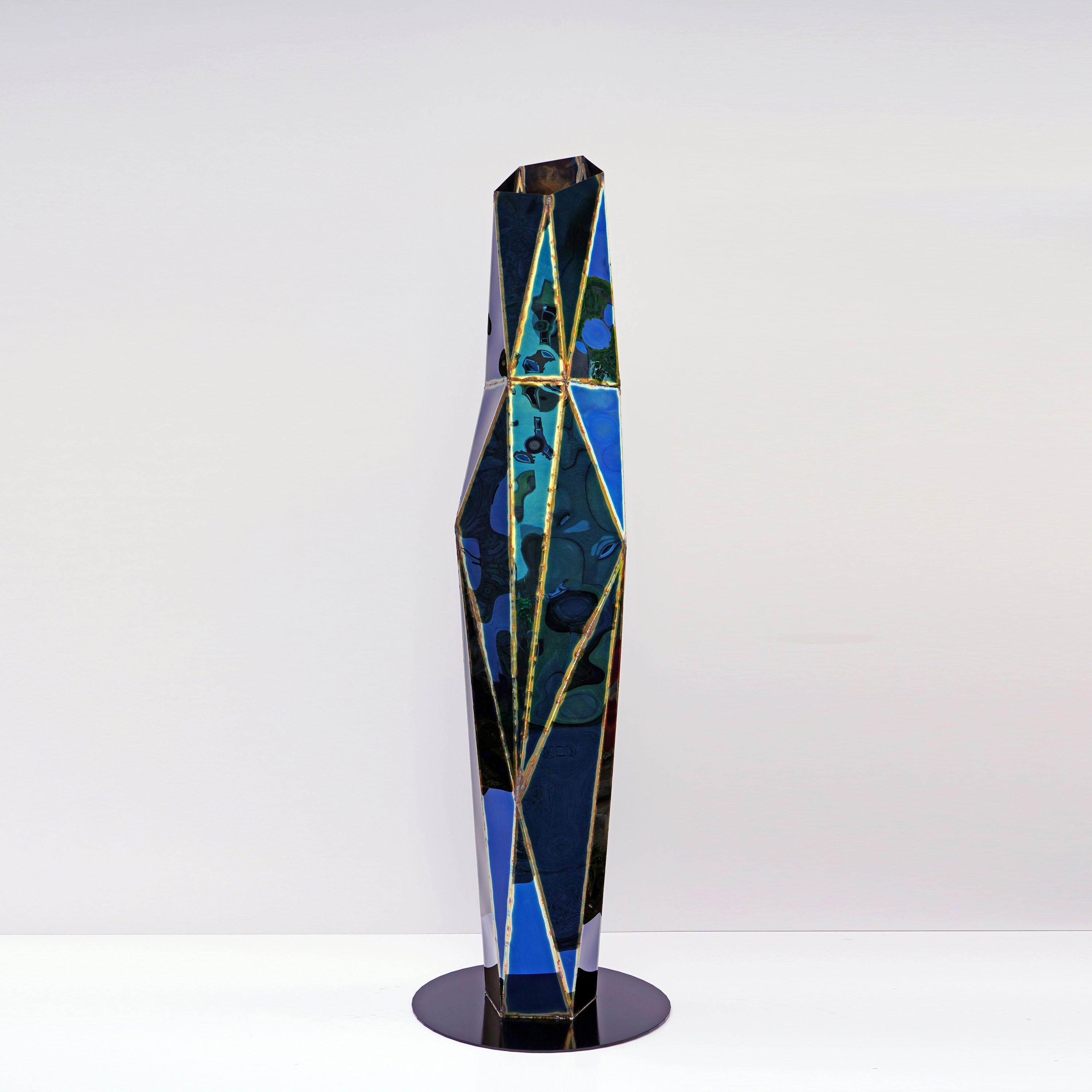 Lampadaire King en acier inoxydable poli miroir soudé par Julian Mayor en vente 3
