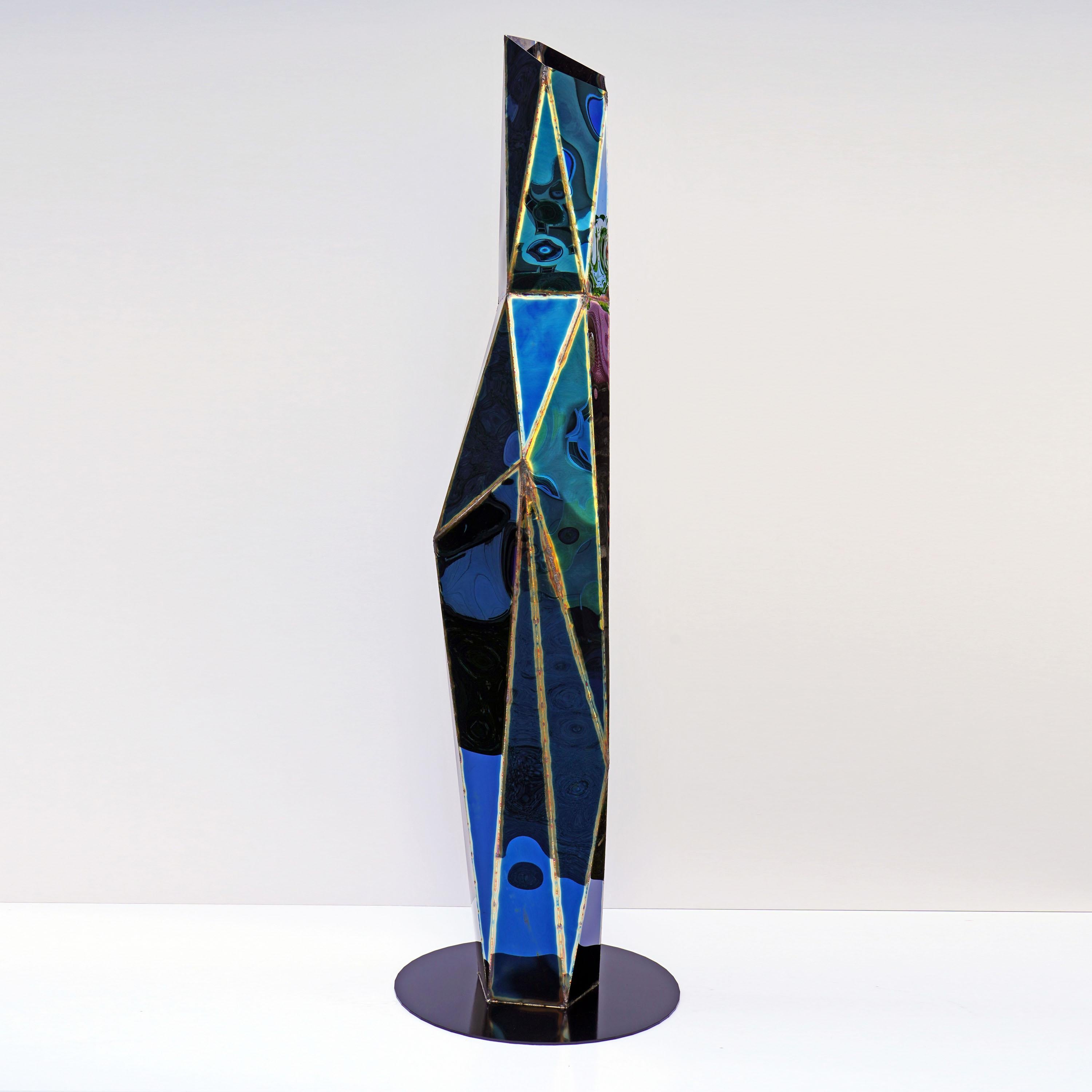 Lampadaire King en acier inoxydable poli miroir soudé par Julian Mayor en vente 1