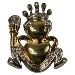 King Frog Pendant  in Yellow Gold and White Diamonds