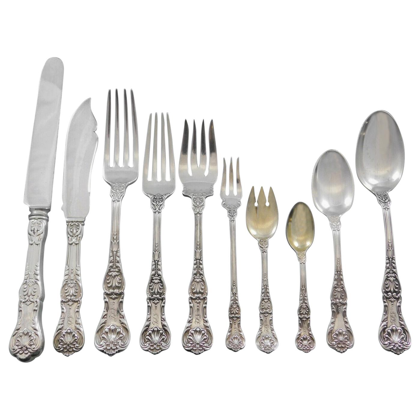 Set di posate in argento Sterling King George by Gorham per 8 persone Servizio da 85 pezzi per la cena