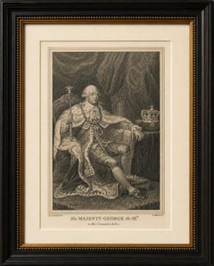 King George III in Coronation Robes, Small Antique Engraved Portrait, c.1780