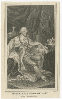 King George III in Coronation Robes, Small Antique Engraved Portrait, c.1780
