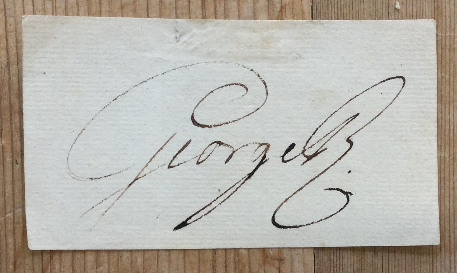 A superb ink signature from celebrated British king George III (1738-1820). 
King George III reigned for just under 60 years between 1760 to 1820. 

His reign saw an expansion of the British Empire, as well as the loss of its North American