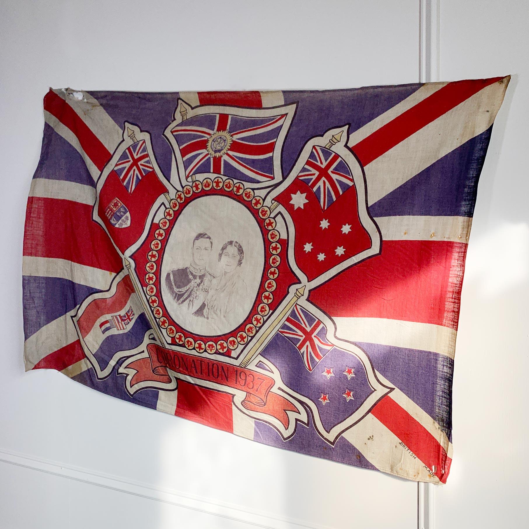 Empire King George VI and Queen Elizabeth the Queen Mother Coronation Flag, 1937 For Sale