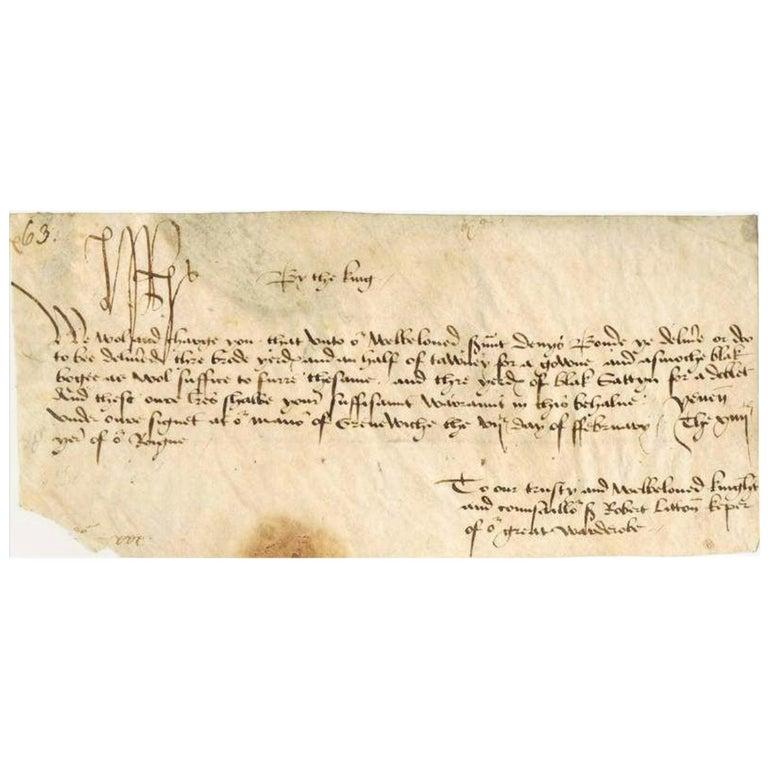 King Henry VII Original Autographed Document with Certificate of Authenticity In Good Condition For Sale In Jersey, GB