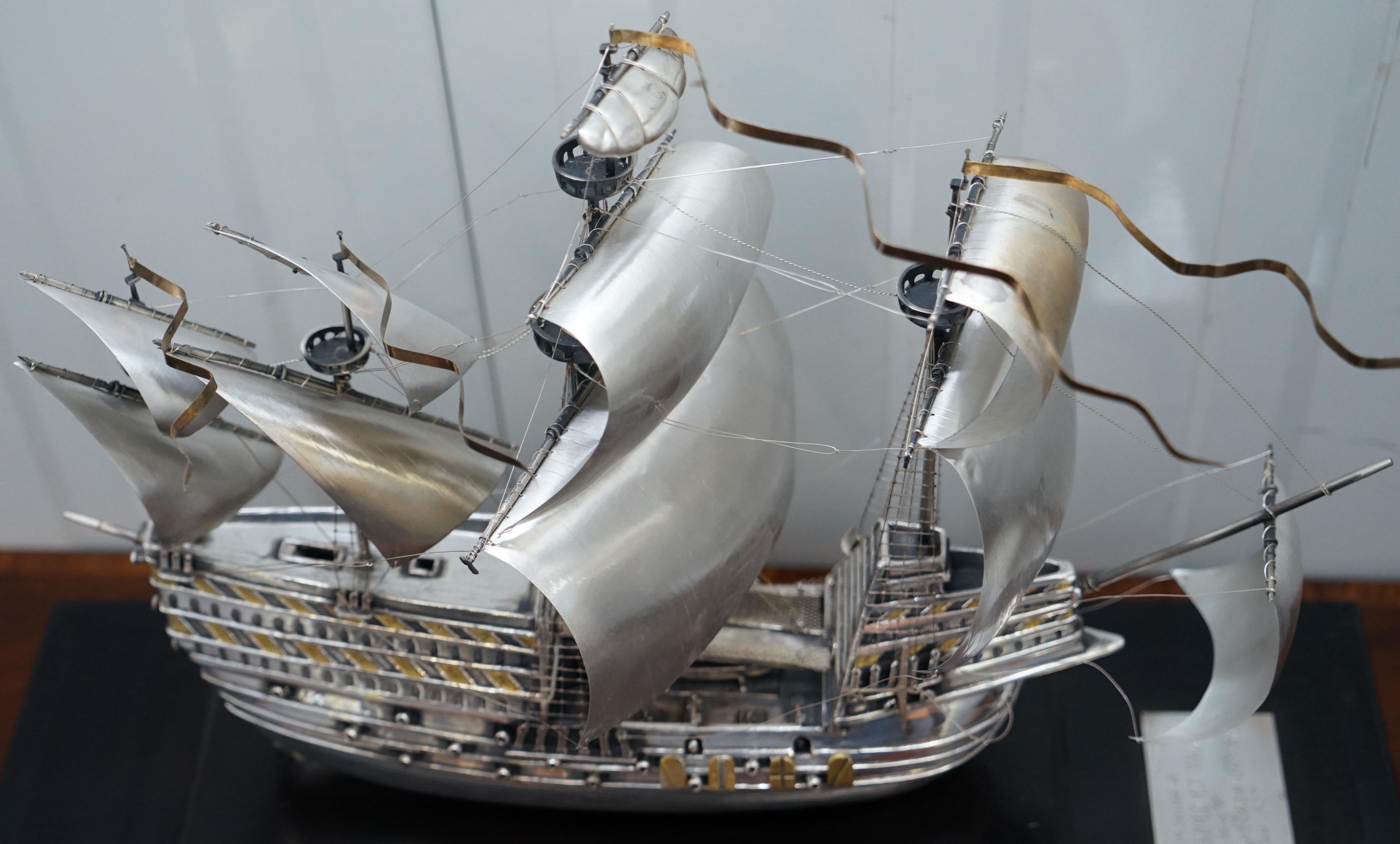 20th Century King Henry VIII Mary Rose 1545 Ship as Presented Prince Charles Sterling Silver
