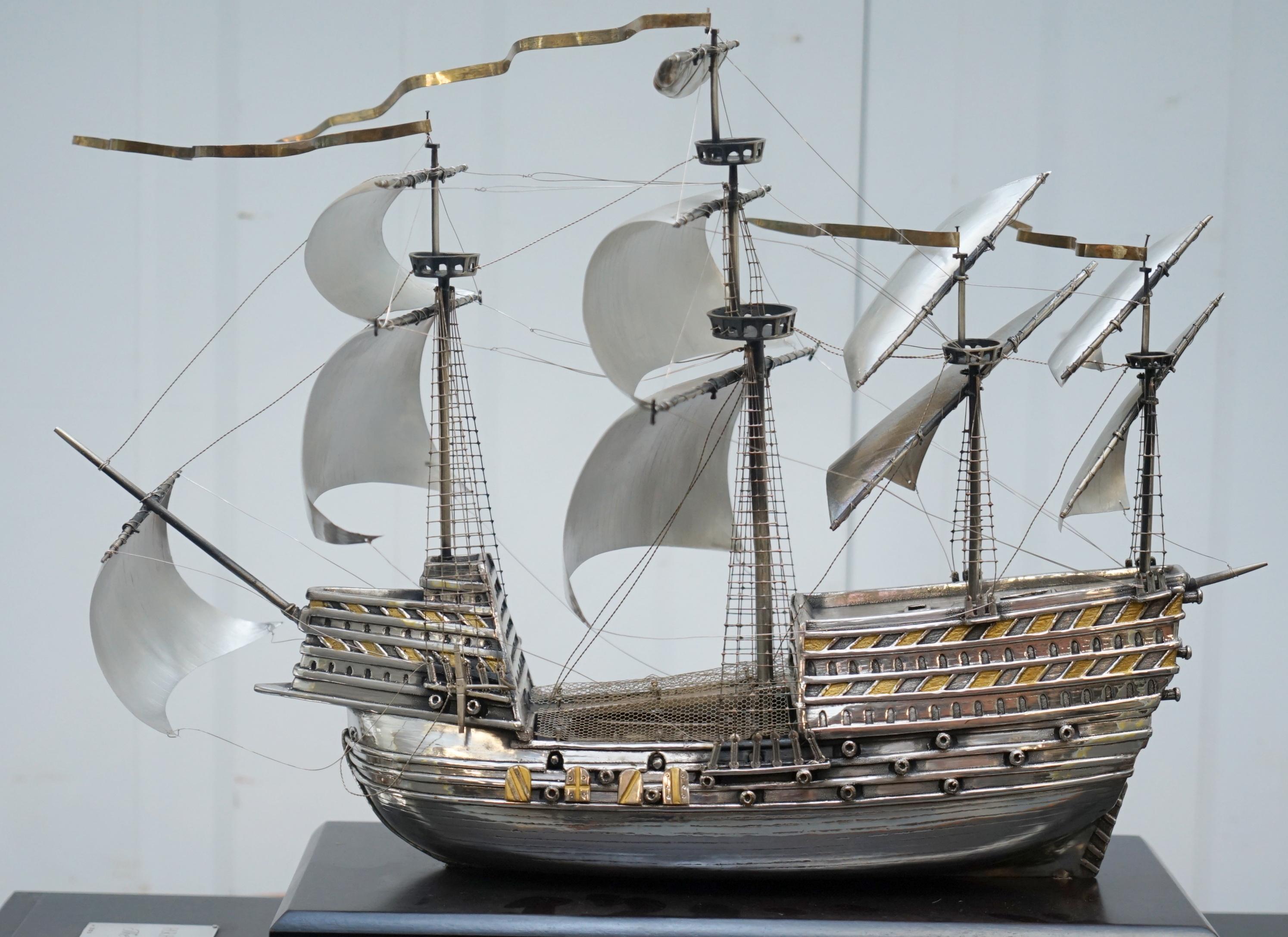 King Henry VIII Mary Rose 1545 Ship as Presented Prince Charles Sterling Silver 3