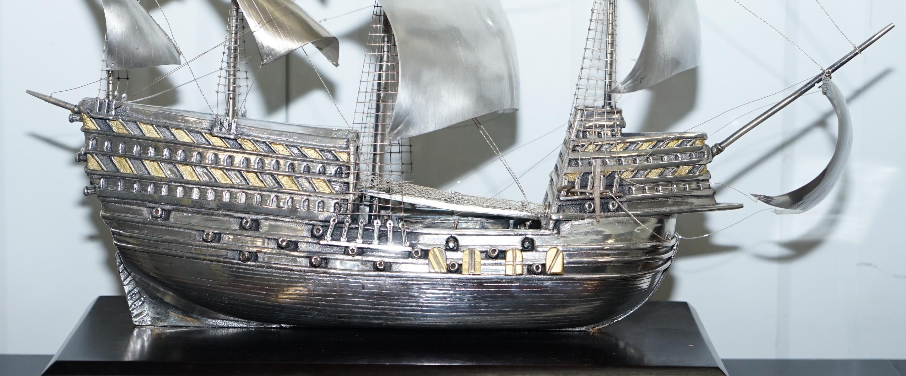 Hand-Crafted King Henry VIII Mary Rose 1545 Ship as Presented Prince Charles Sterling Silver