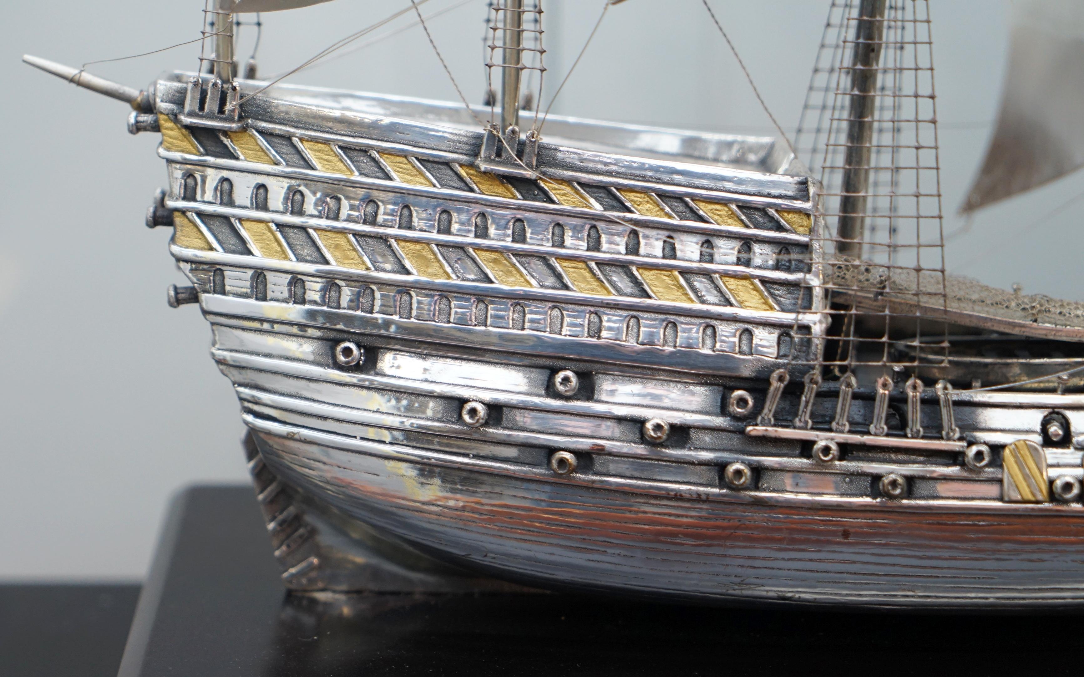 Hand-Crafted King Henry VIII Mary Rose 1545 Ship as Presented Prince Charles Sterling Silver