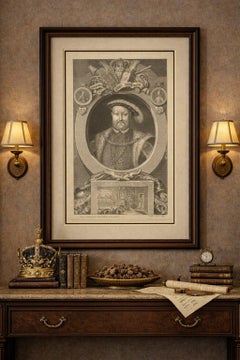 King Henry VIII Portrait Engraving, Tudor Royal Image, Vertue, c.1736