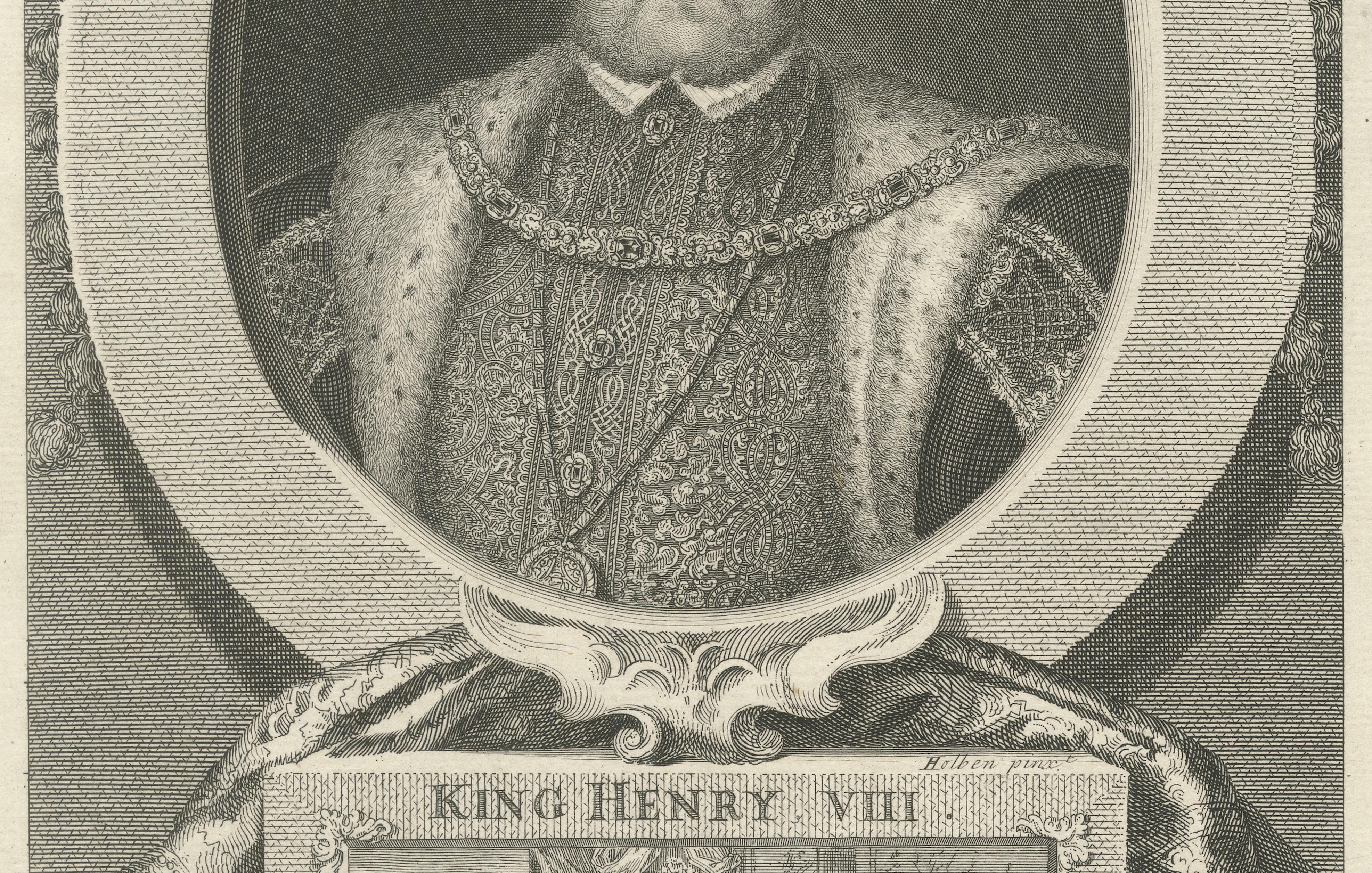 King Henry VIII Portrait Engraving, Tudor Royal Image, Vertue, c.1736