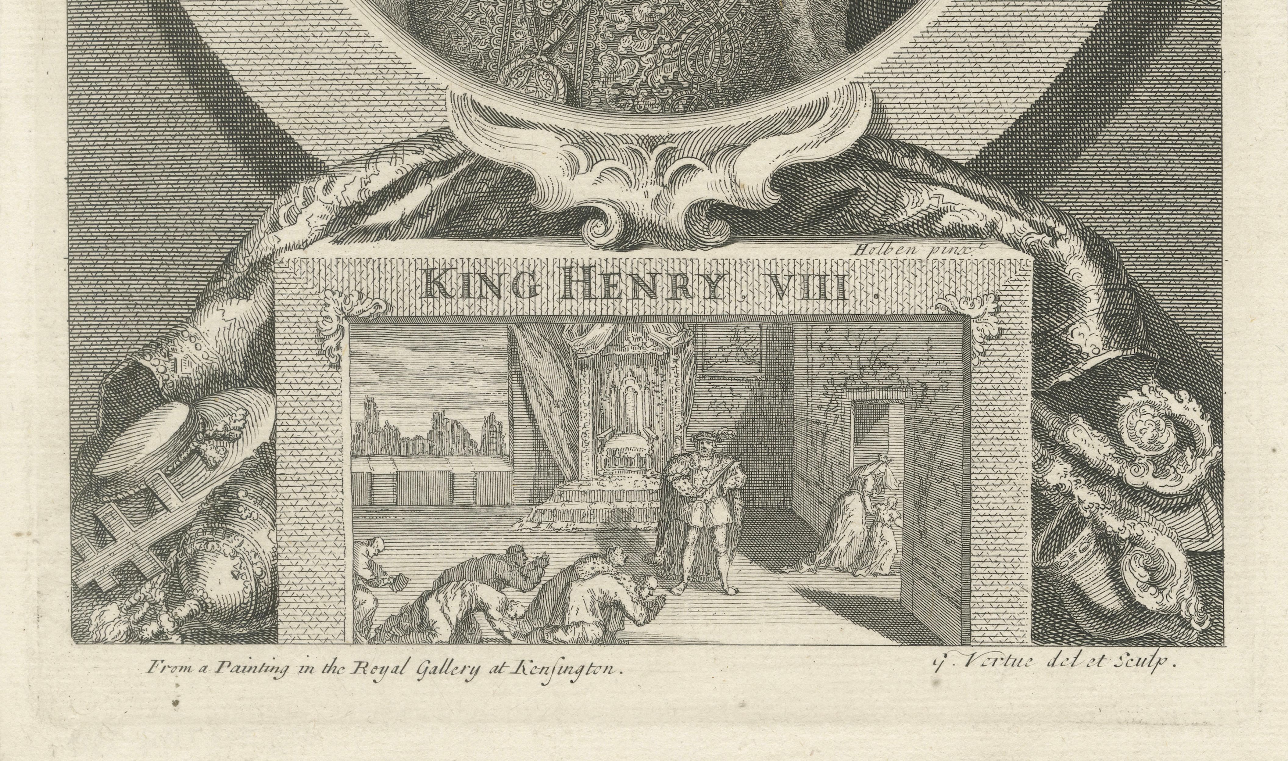 King Henry VIII Portrait Engraving, Tudor Royal Image, Vertue, c.1736