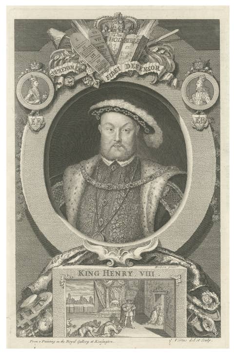 King Henry VIII Portrait Engraving, Tudor Royal Image, Vertue, c.1736