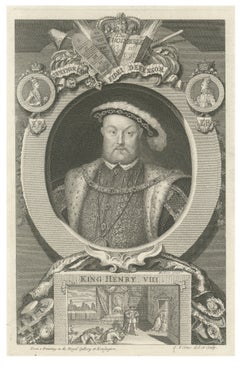 King Henry VIII Portrait Engraving, Tudor Royal Image, Vertue, c.1736