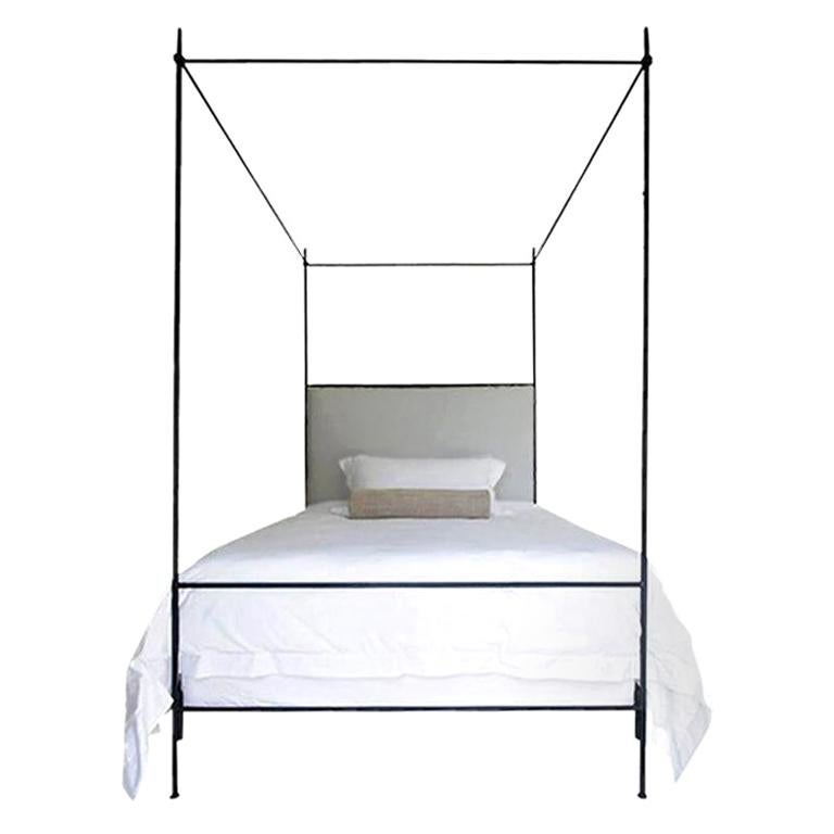 Tara Shaw Maison Louis XVI–style upholstered iron king canopy bed, new, offered by Tara Shaw Ltd.