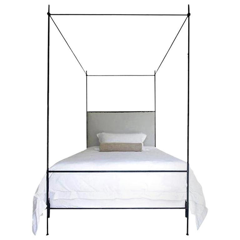 Iron Upholstered Canopy King Bed, French Style Canopy Bed Frame