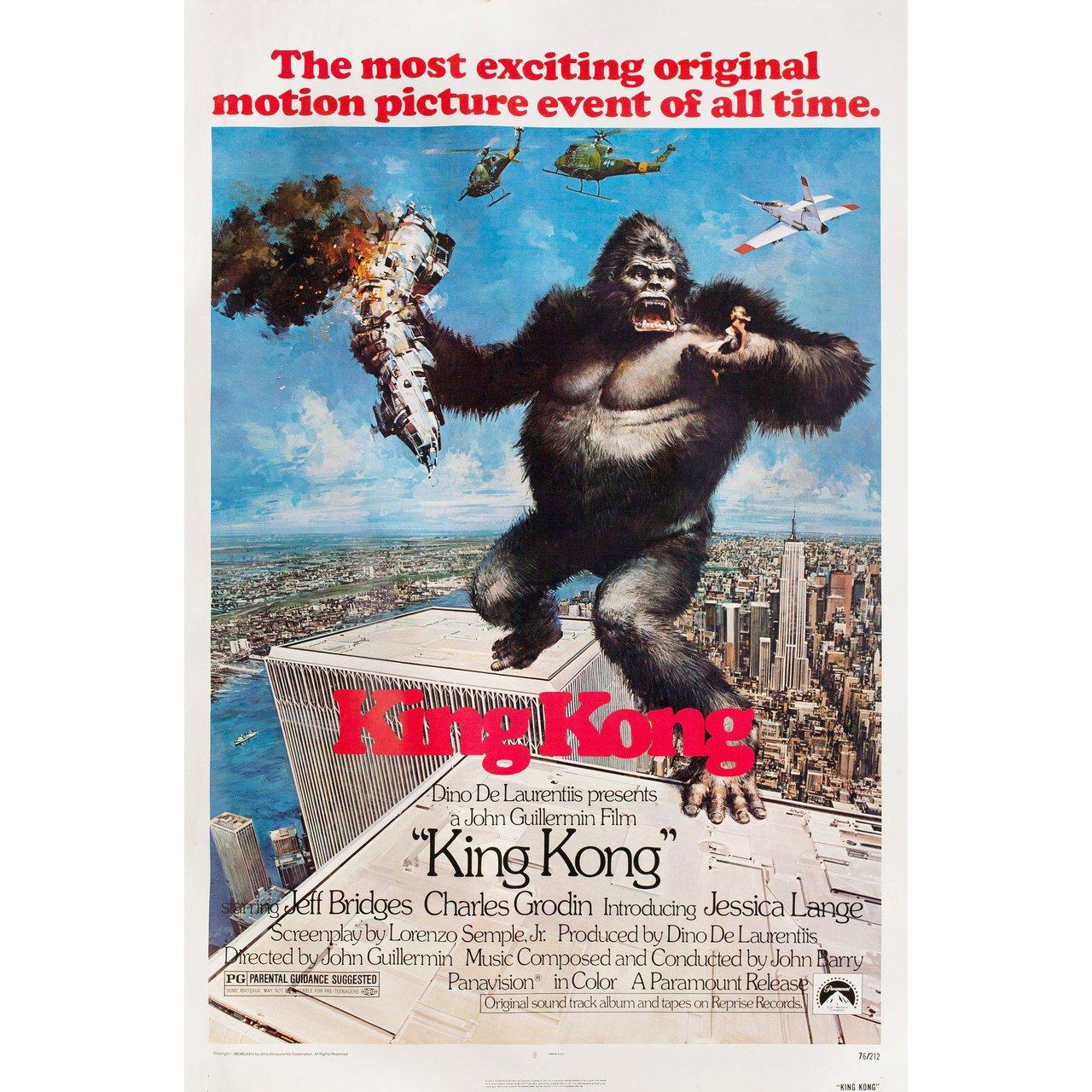 Original 1976 US one sheet poster by John Berkey for the film King Kong directed by John Guillermin with Jeff Bridges / Charles Grodin / Jessica Lange / John Randolph. Very good-fine condition, rolled. Please note: the size is stated in inches and