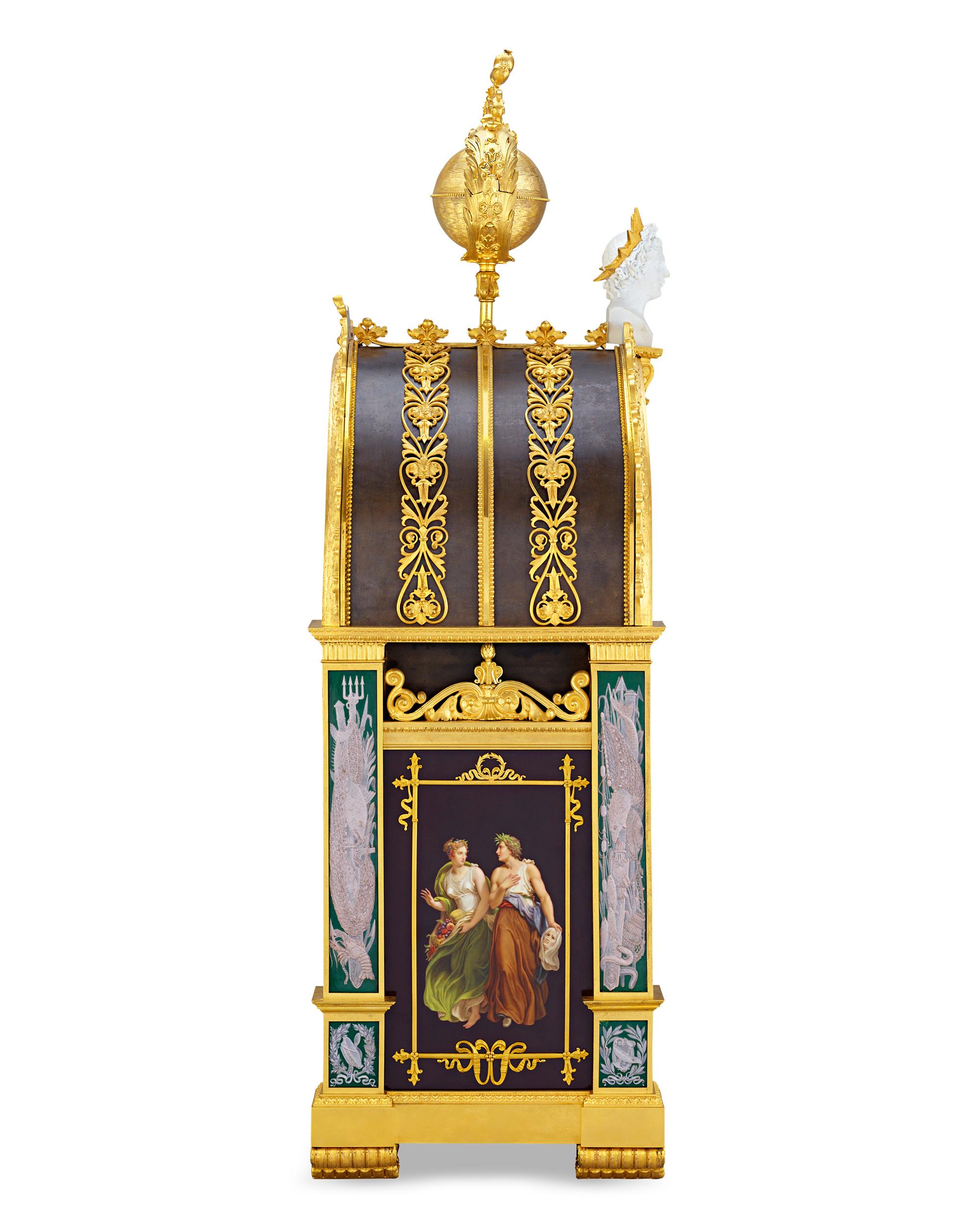 Bronze King Louis Philippe i of France's Large Mantel Clock with Sèvres Porcelain