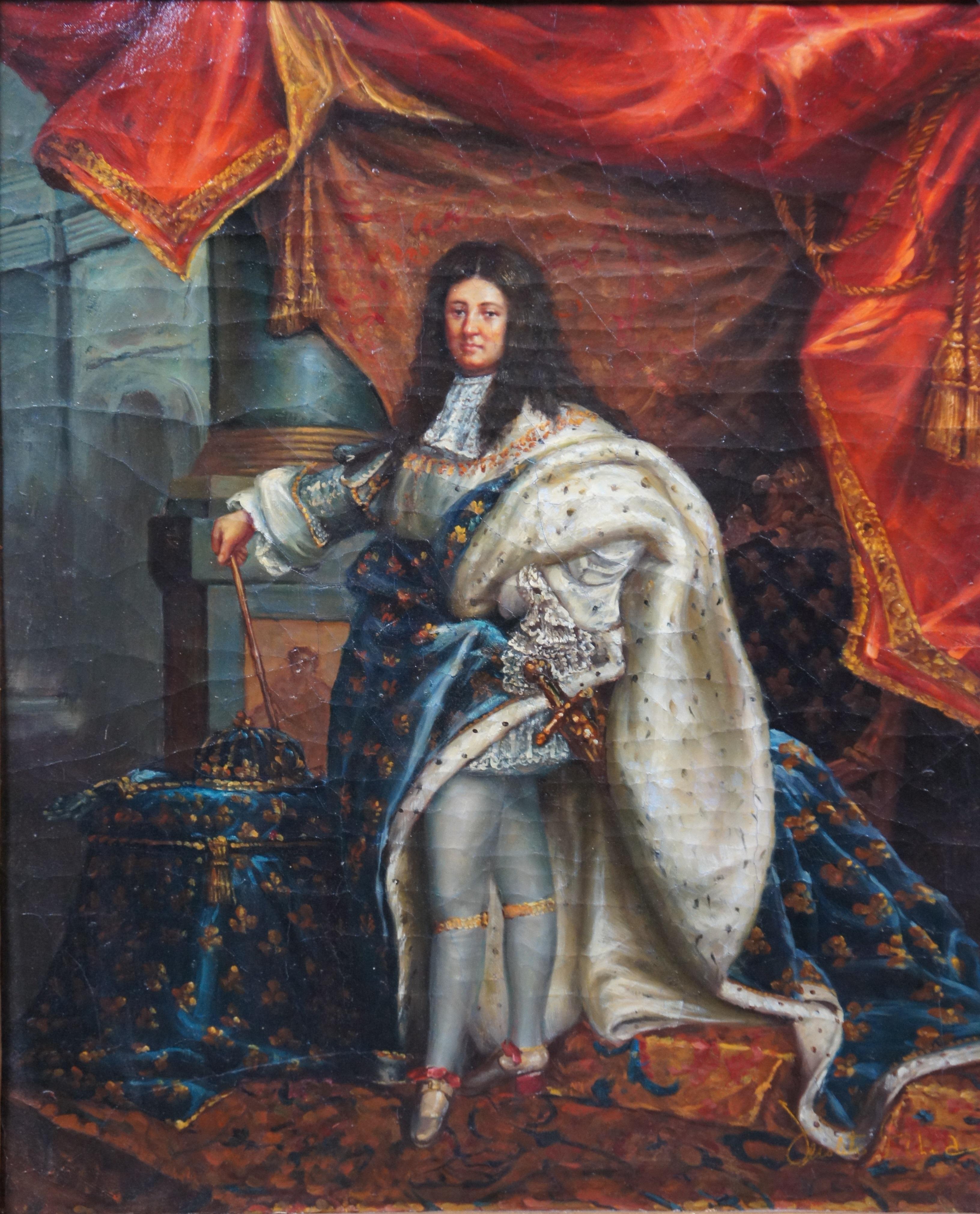 Retrato al óleo del rey Luis XIV con vestiduras reales según Hyacinthe Rigaud 30