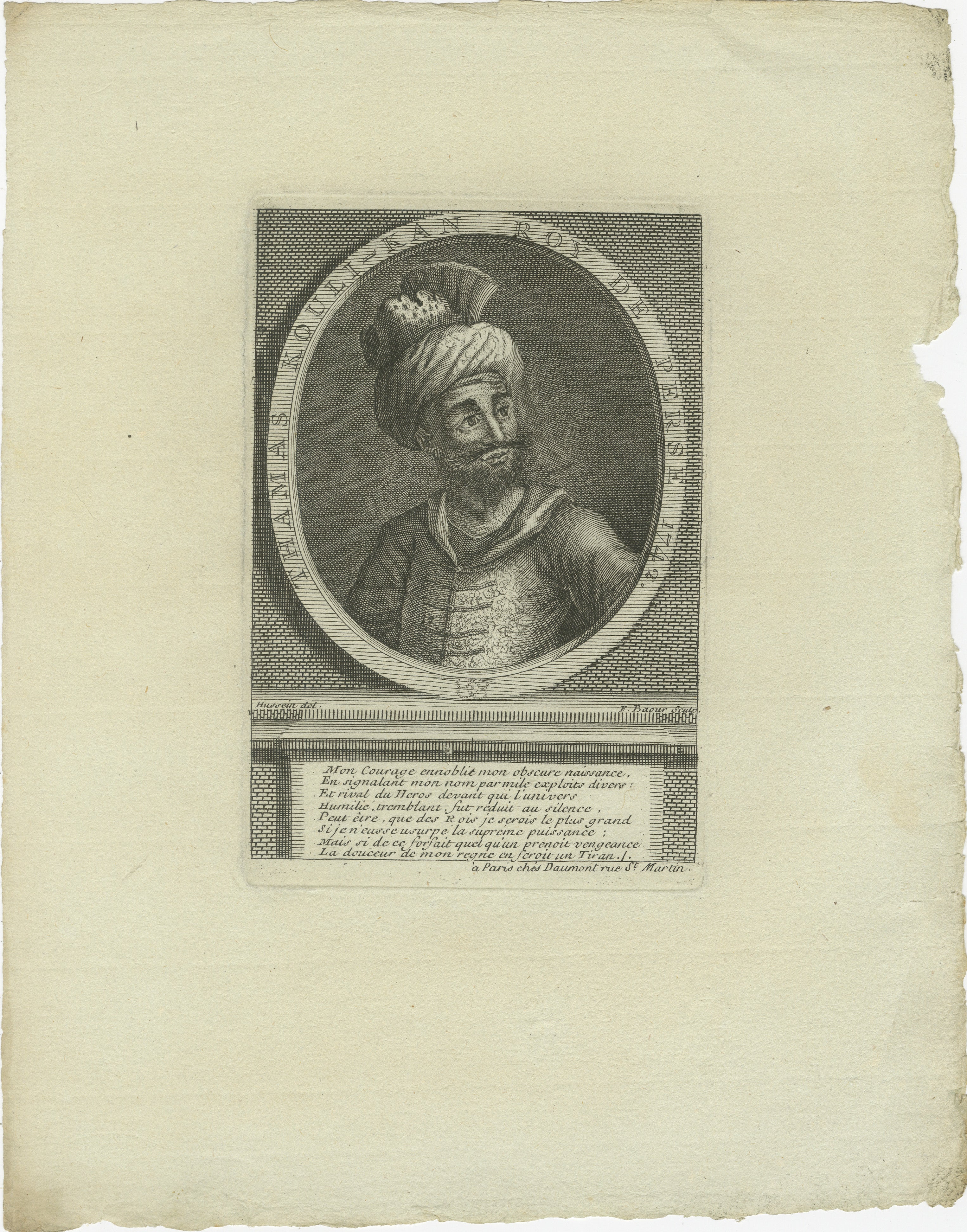Title: 18th Century Engraving of Thamas Koulikan (Nader Shah), King of Persia

Description:
This antique engraving depicts Thamas Koulikan, known in European sources as Nader Shah (ruled 1736–1747), one of Persia’s most powerful and ambitious