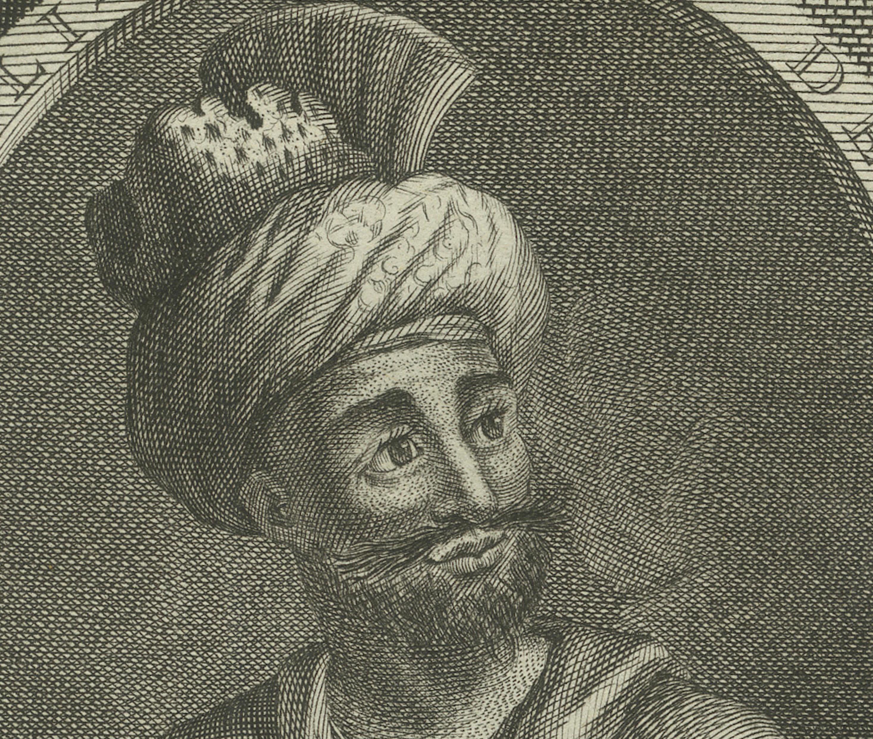 King Nader Shah of Persia – Thamas Koulikan, 18th Century Engraving In Good Condition For Sale In Langweer, NL