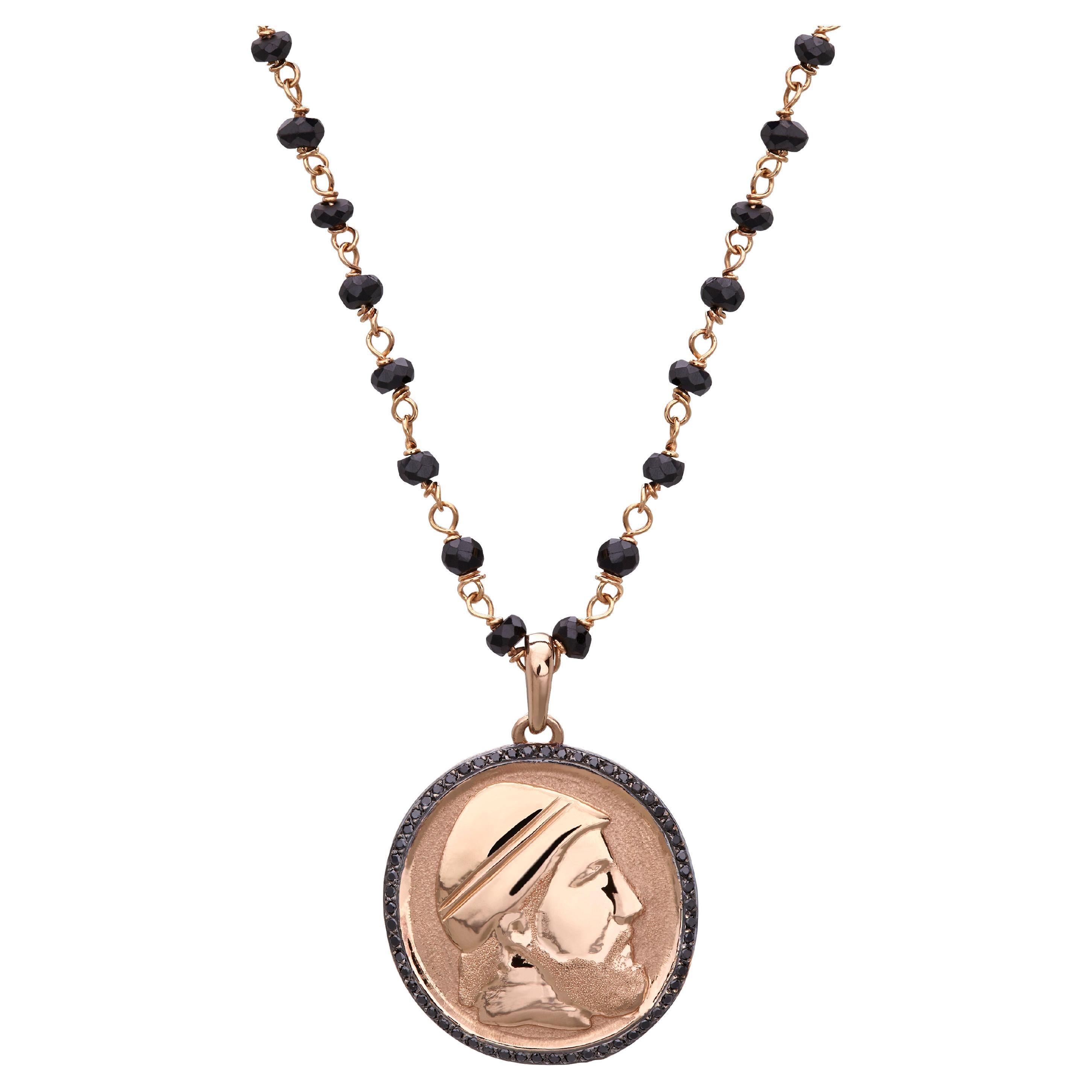 King Odysseus Pendant Necklace in 18Kt Rose Gold with Black Diamonds and Onyx For Sale