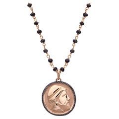King Odysseus Pendant Necklace in 18Kt Rose Gold with Black Diamonds and Onyx