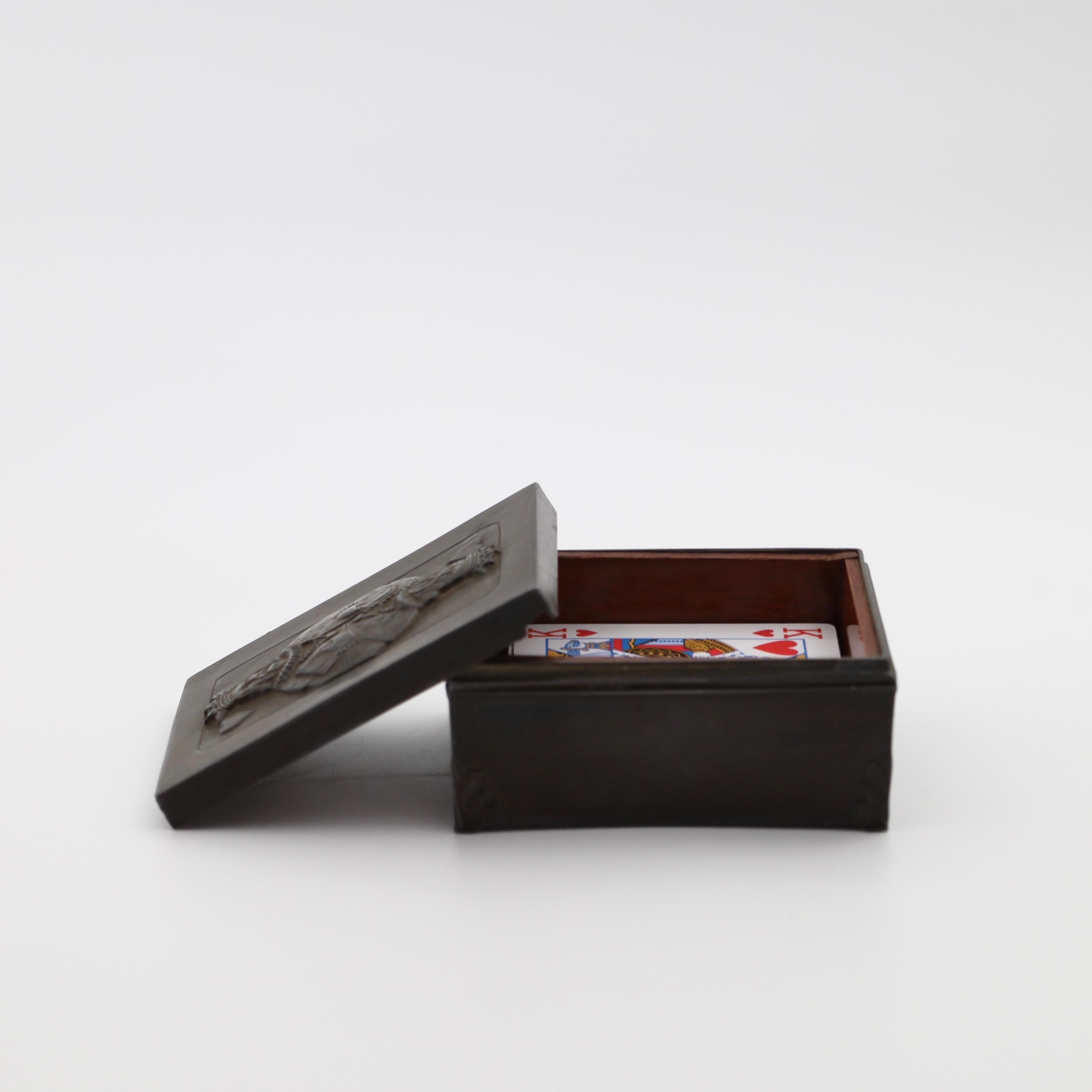 Metal King of Hearts Card Box designed by Just Andersen, 1920s, Denmark For Sale