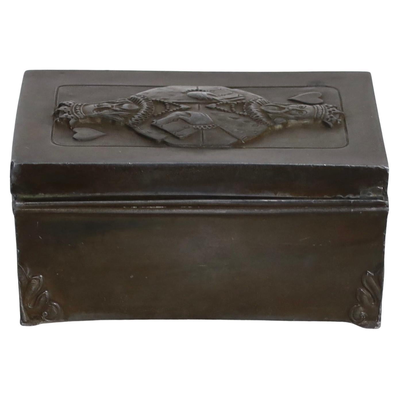 King of Hearts Card Box designed by Just Andersen, 1920s, Denmark For Sale