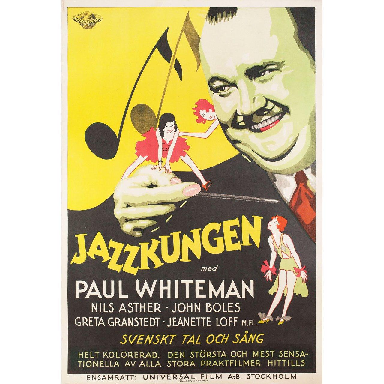 Original 1930 Swedish B1 poster for the film ‘King of Jazz’ directed by John Murray Anderson / Pal Fejos with Paul Whiteman / John Boles / Laura La Plante / Jeanette Loff. Fine condition, linen-backed. This poster has been professionally