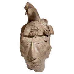 King Pacal Aztec Art Mayan Head Sculpture Ceramic Pottery 1970s Mexico