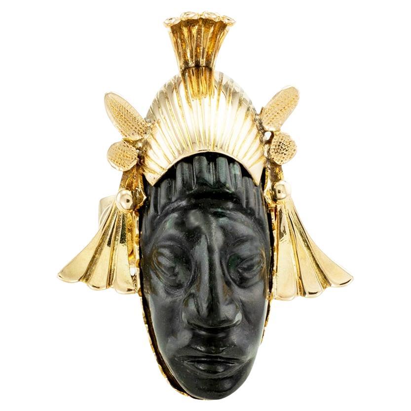 King Pakal Figural Carving Gold Ring