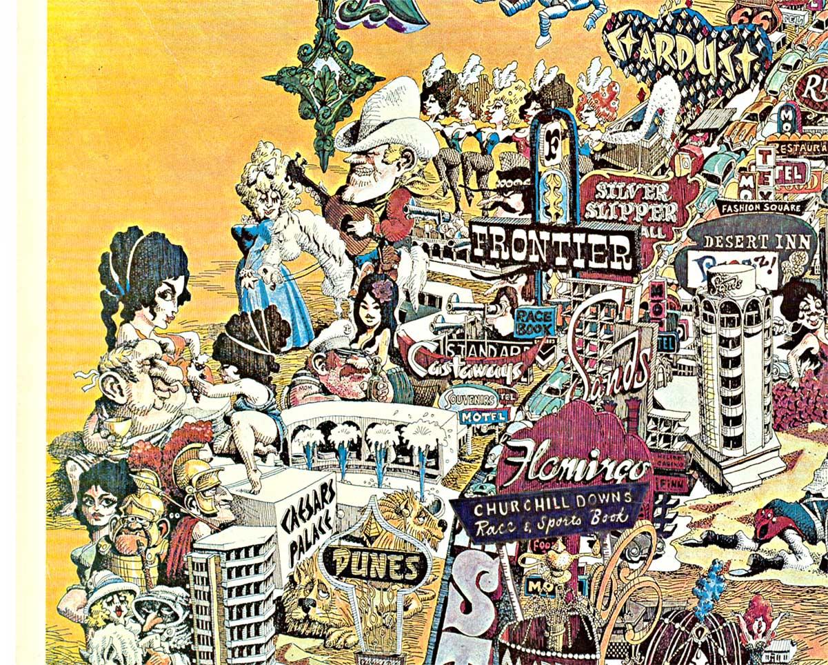 Originale mappa di Las Vegas, poster di viaggio vintage degli anni '1970 - Figurative Print Beige di King