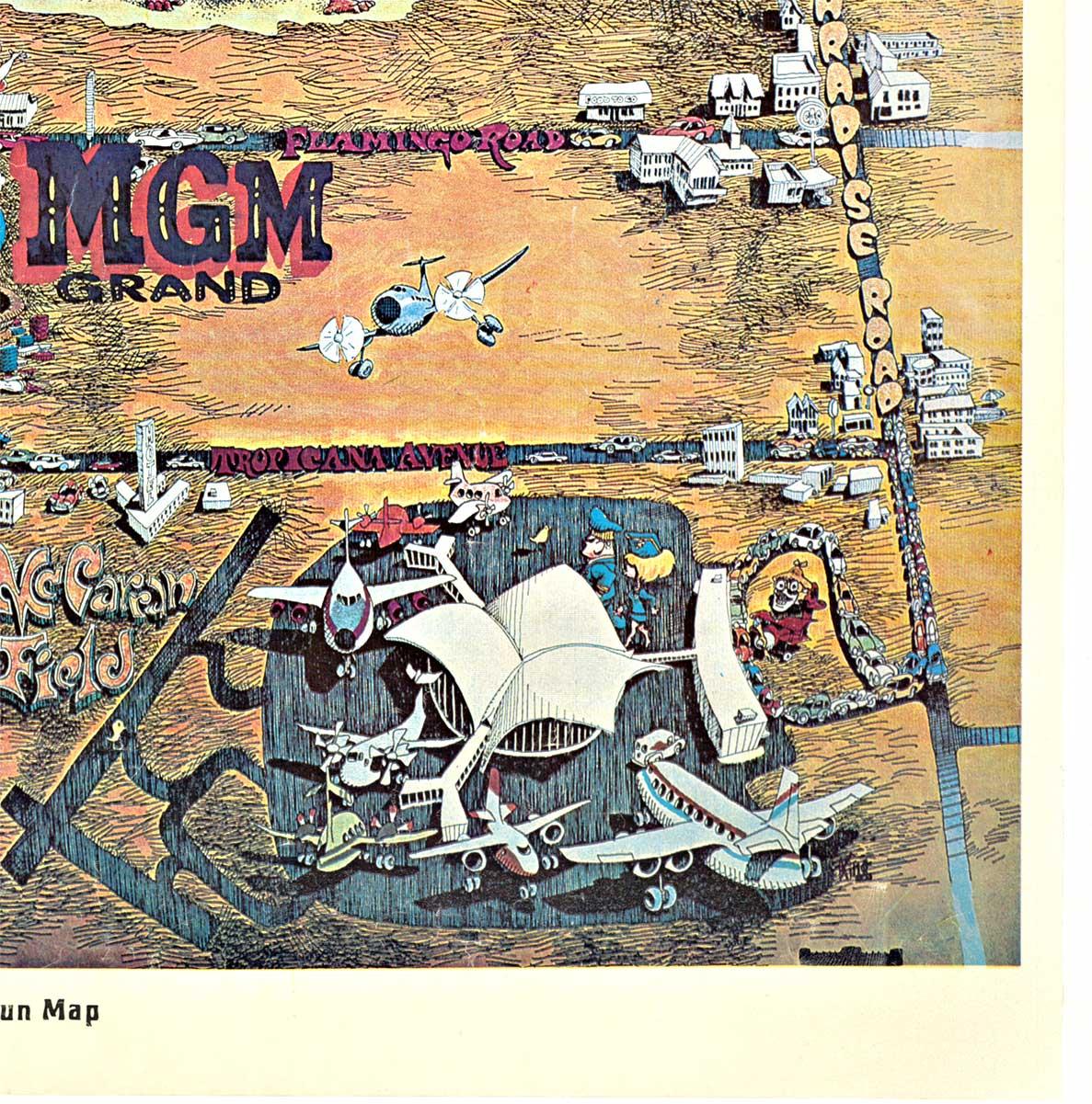 Originale mappa di Las Vegas, poster di viaggio vintage degli anni '1970 in vendita 2