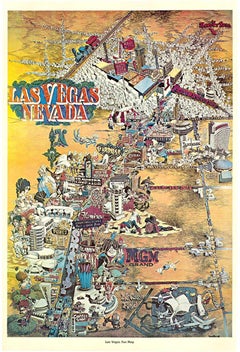 Originale mappa di Las Vegas, poster di viaggio vintage degli anni '60