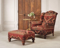 King Ranch Kilim Rug Style Upholstered Lounge Chair + Ottoman