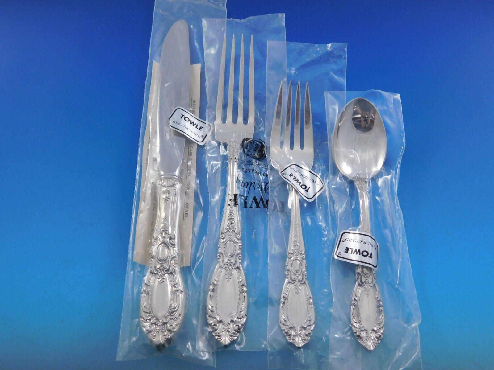 King Richard by Towle Sterling Silver Flatware Set Service 93 pcs Dinner Unused In Excellent Condition In Big Bend, WI